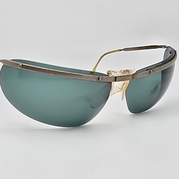 *SOLD* Renauld of France Orama Sixty One Silver Frame Green Lens Wrap Sunglasses - Picture 6 of 16